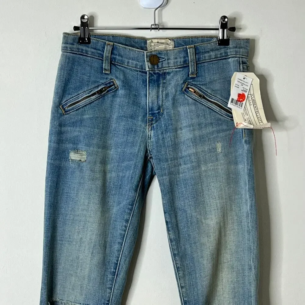 Current/Elliott The Silverlake Zip Skinny Jeans Light Wash Womens Size 24 Waist - Picture 3 of 14